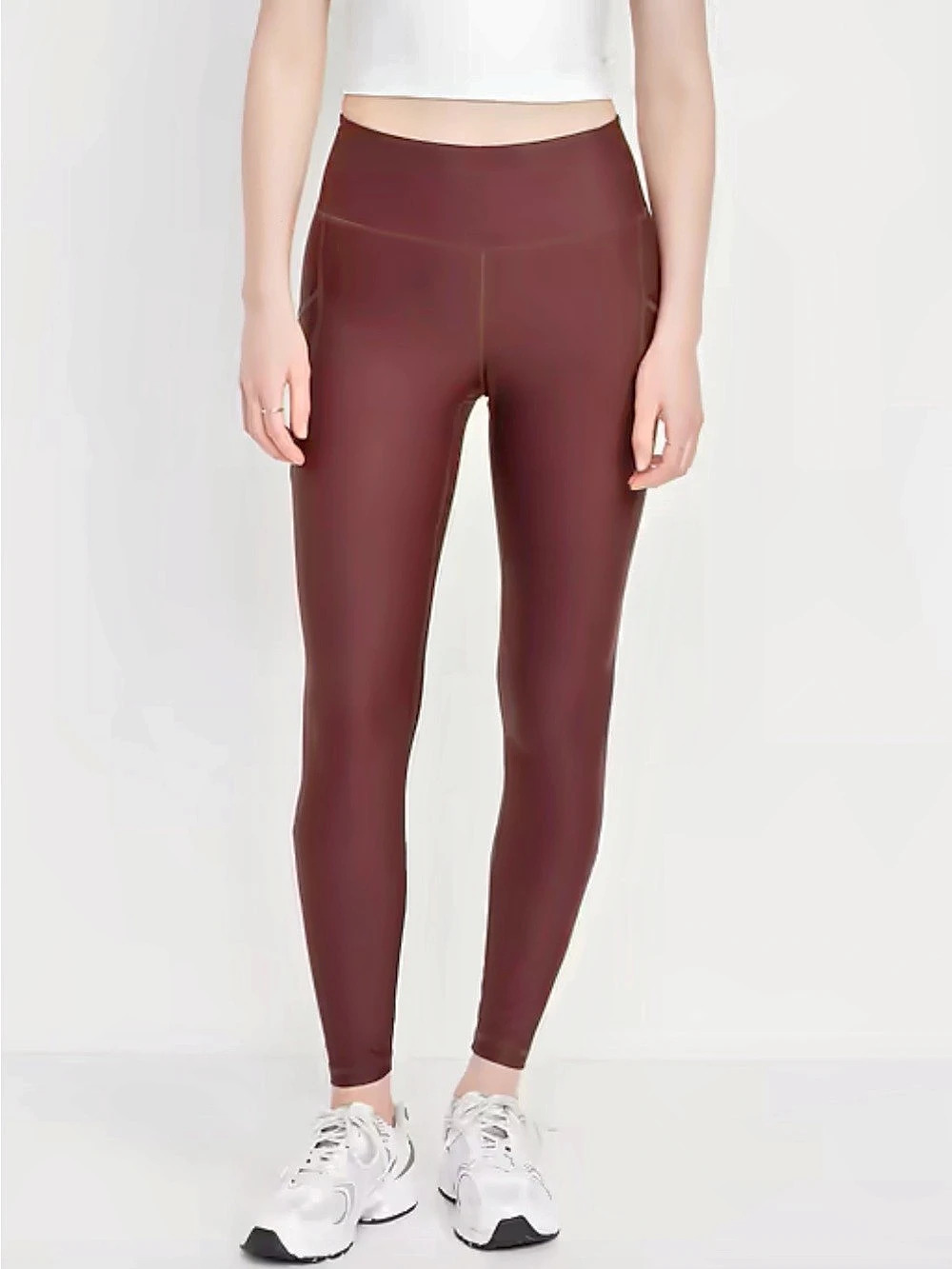 Old Navy PowerSoft High-Waisted Full Length Pocket Leggings Burgundy